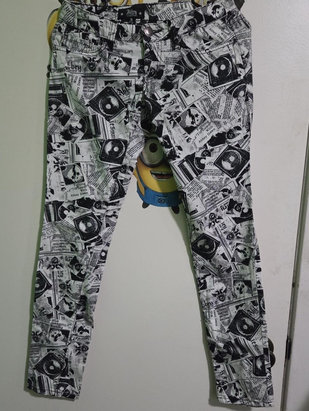 Abbey Dawn Black and White Newspaper Print Skinny Jeans